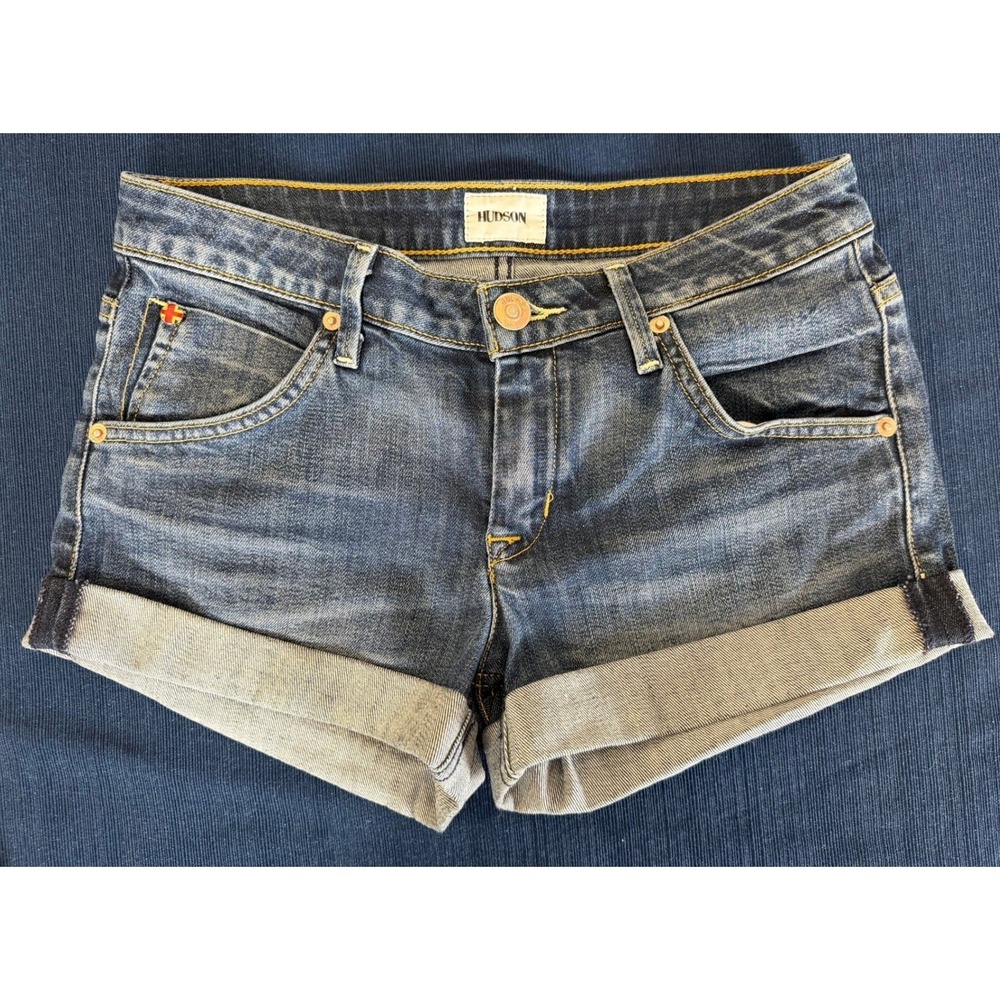 Hudson Hampton Cuffed Denim Shorts Size 25 Blue Low Rise W617DGC Y2K Aesthetic